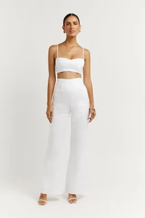 AISLE WHITE LINEN FLARE PANT