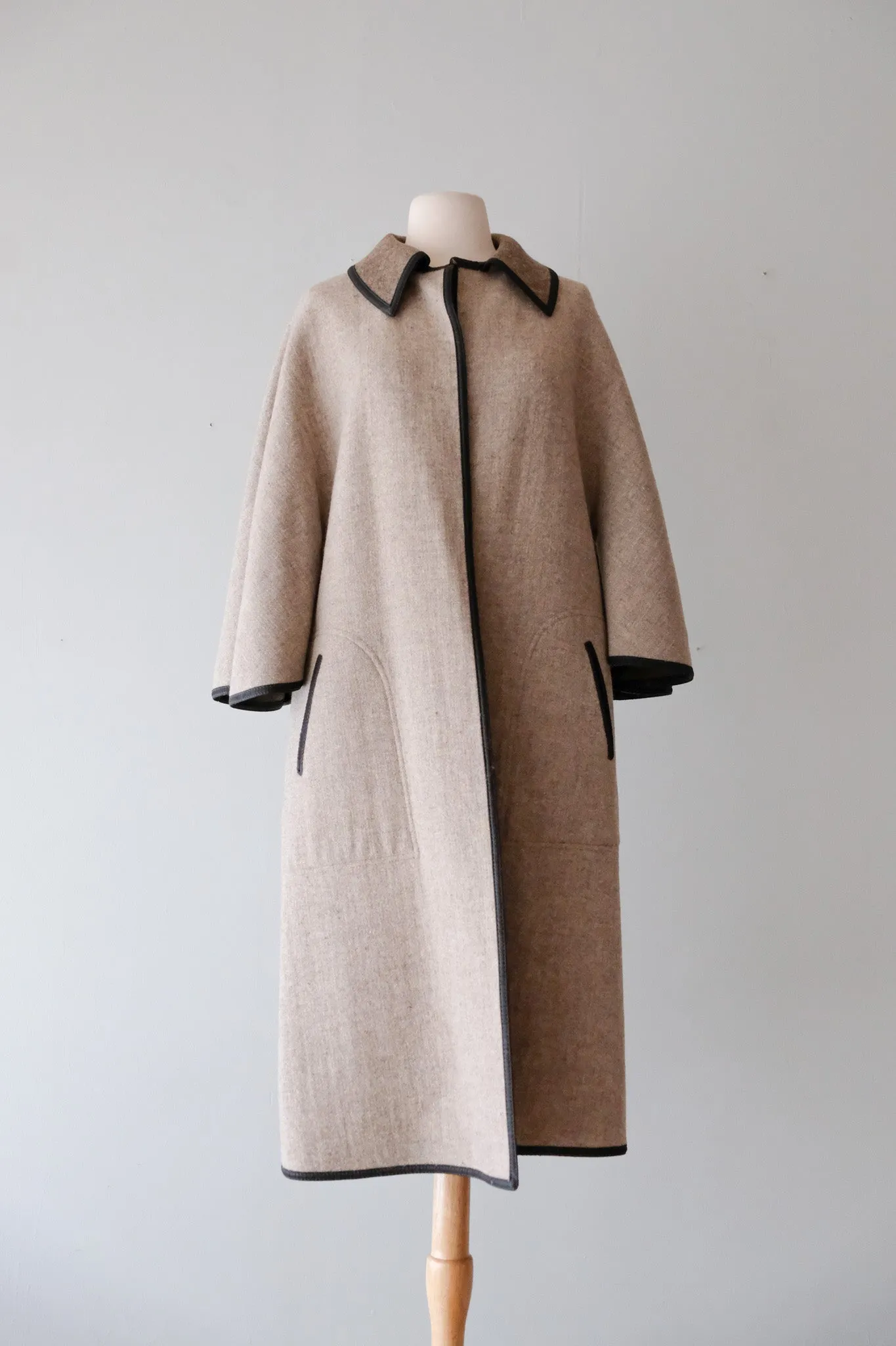 Awesome 1960's Reversible Grey Brown Wool Swing Coat / Sz M