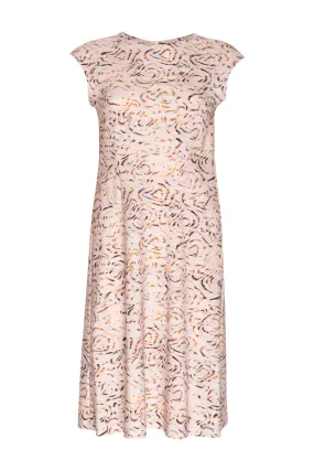 Cap Sleeve Dress - Beige/Chocolate Printed Jersey 6028