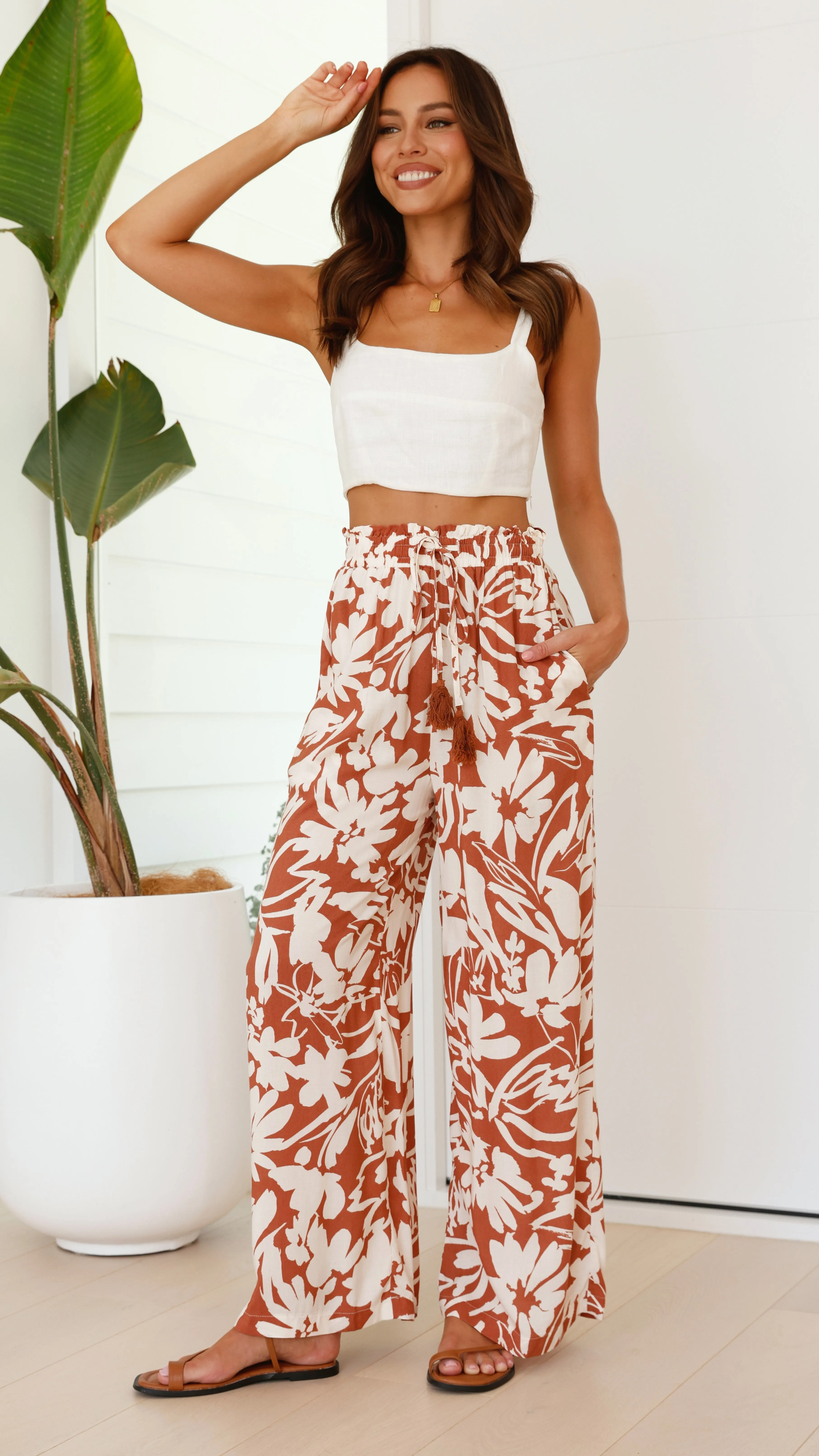 Daiso Pants - Tan/White