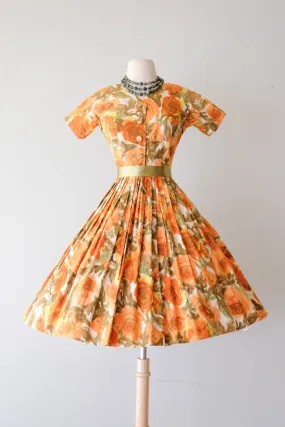 Darling 1950's Orange Rose Nelly Don Shirt Dress / Sz XS