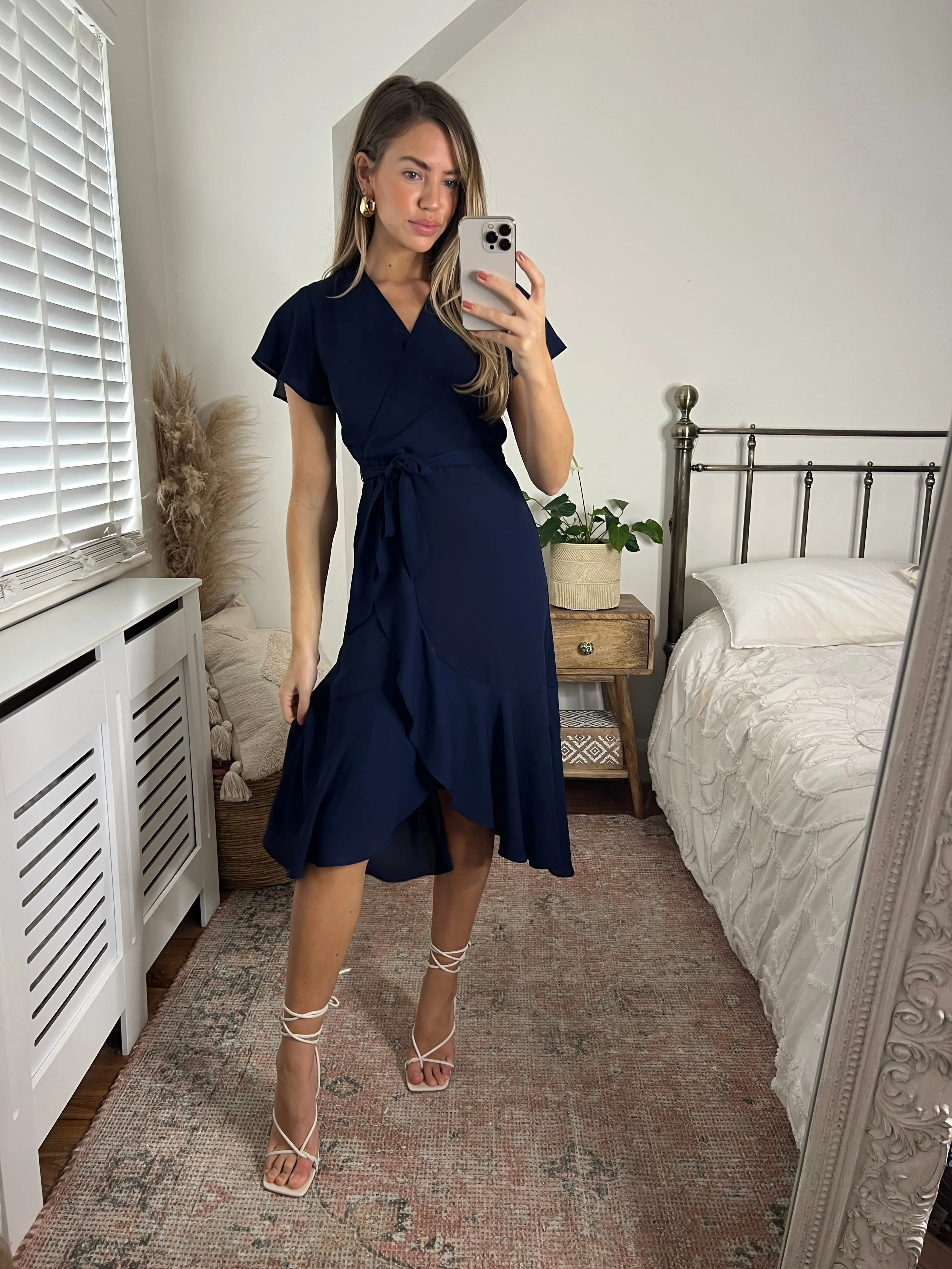 Faith Midi Ruffle Dress / Navy