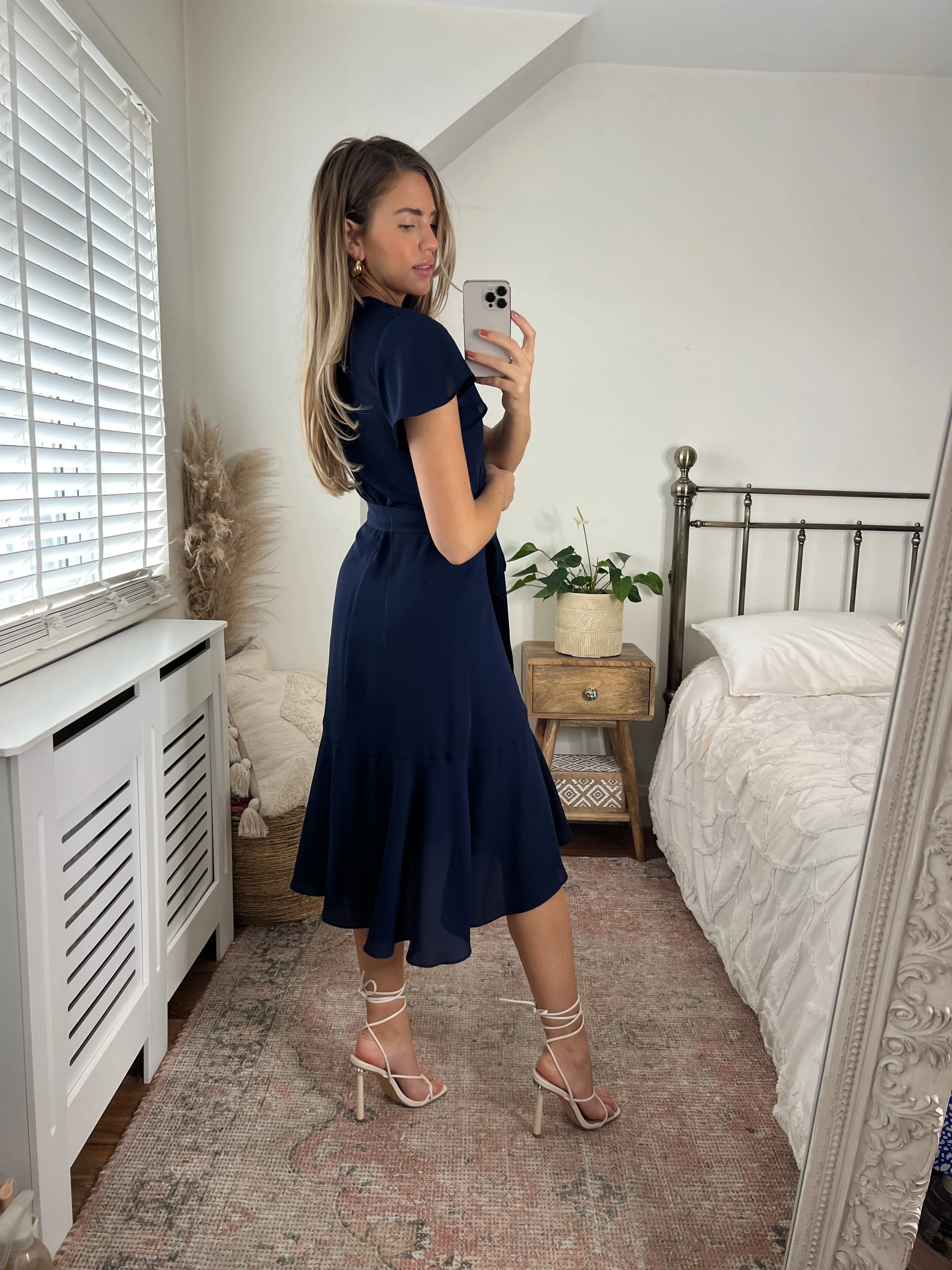 Faith Midi Ruffle Dress / Navy