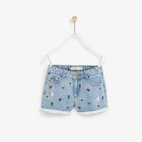 Jean Shorts With Flower