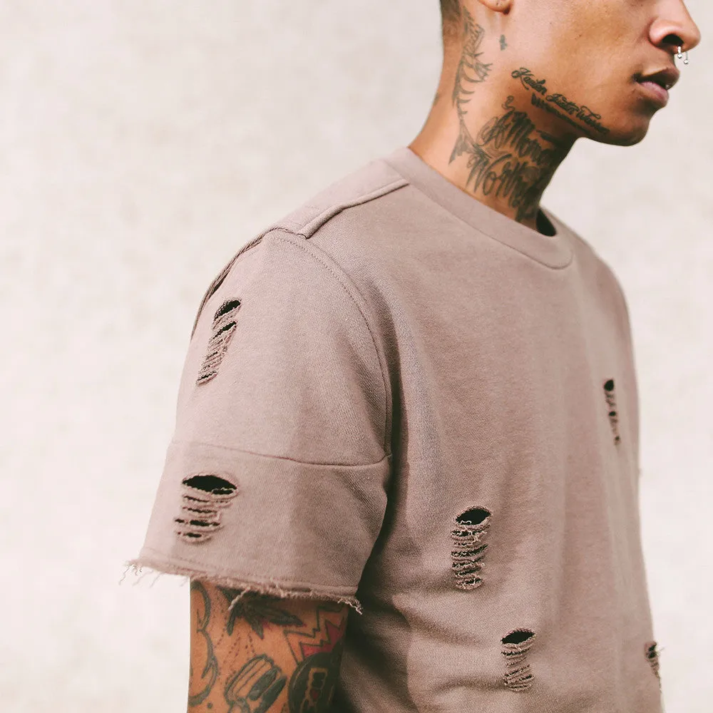 Long Live the Youth Distressed S/S Taupe Sweatshirt