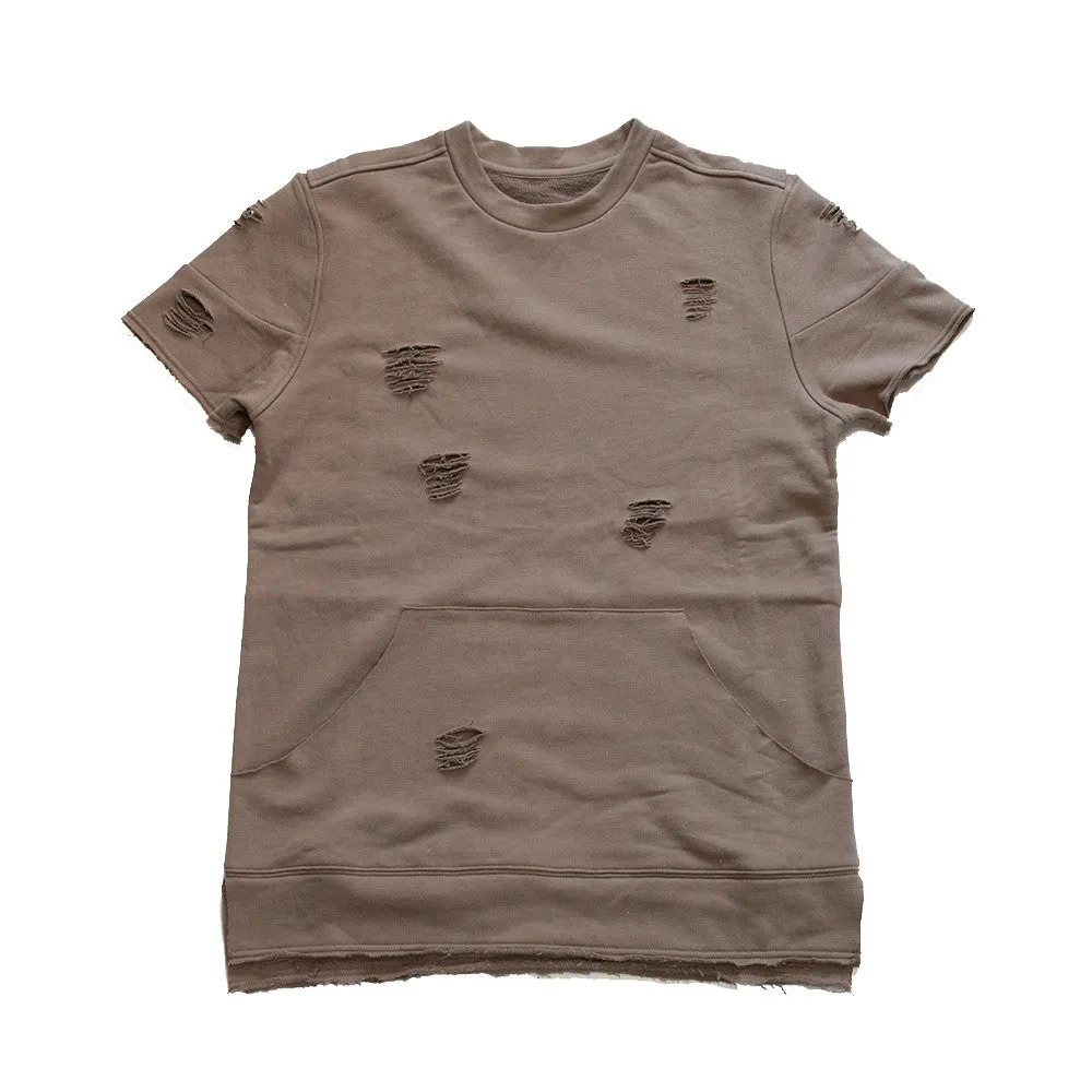 Long Live the Youth Distressed S/S Taupe Sweatshirt