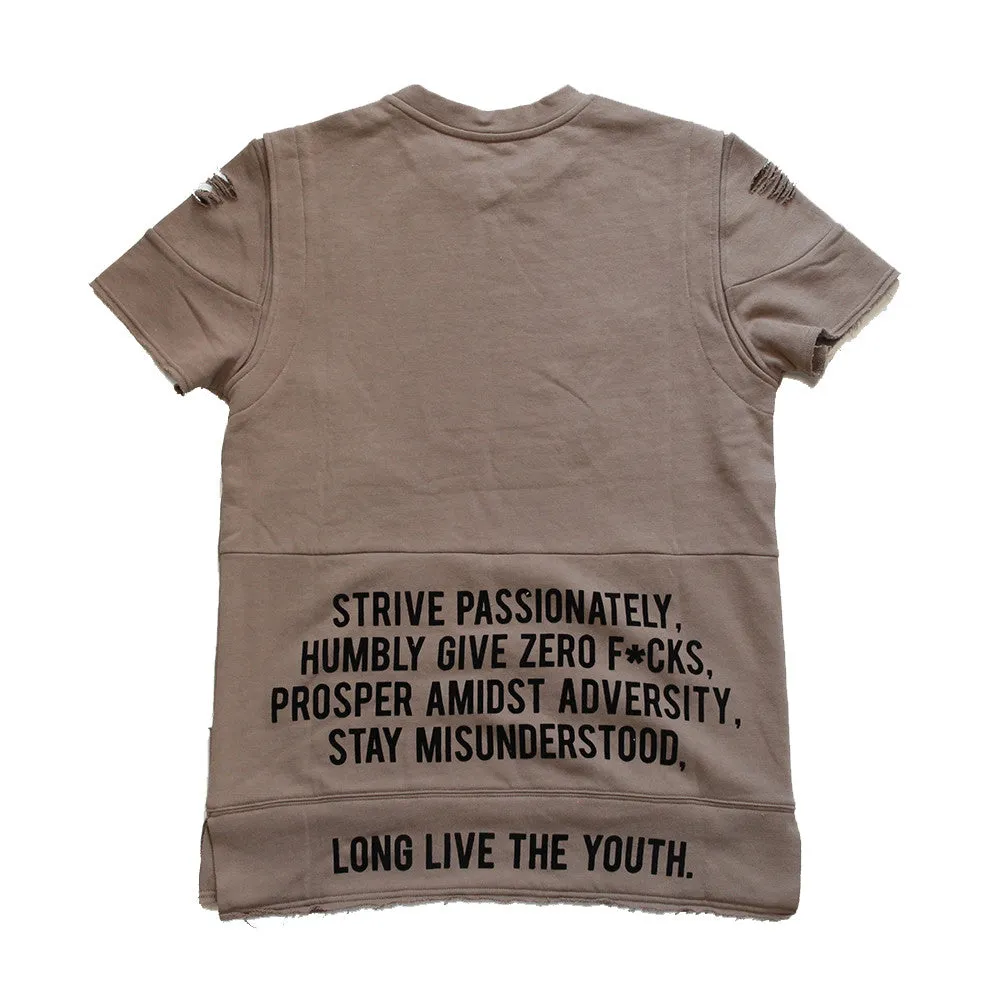 Long Live the Youth Distressed S/S Taupe Sweatshirt