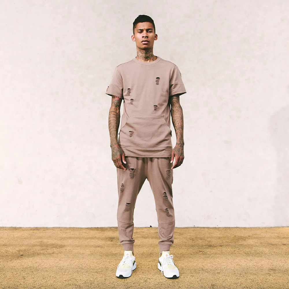 Long Live the Youth Distressed S/S Taupe Sweatshirt