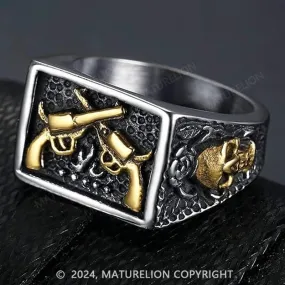 Maturelion Jude Jewelers Stainless Steel Gun Military Milita Army Western Cowboy Signet Style Biker Ring