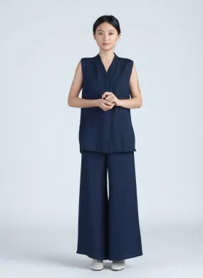 Mollis Cap Sleeve Silk Top - Dark Navy