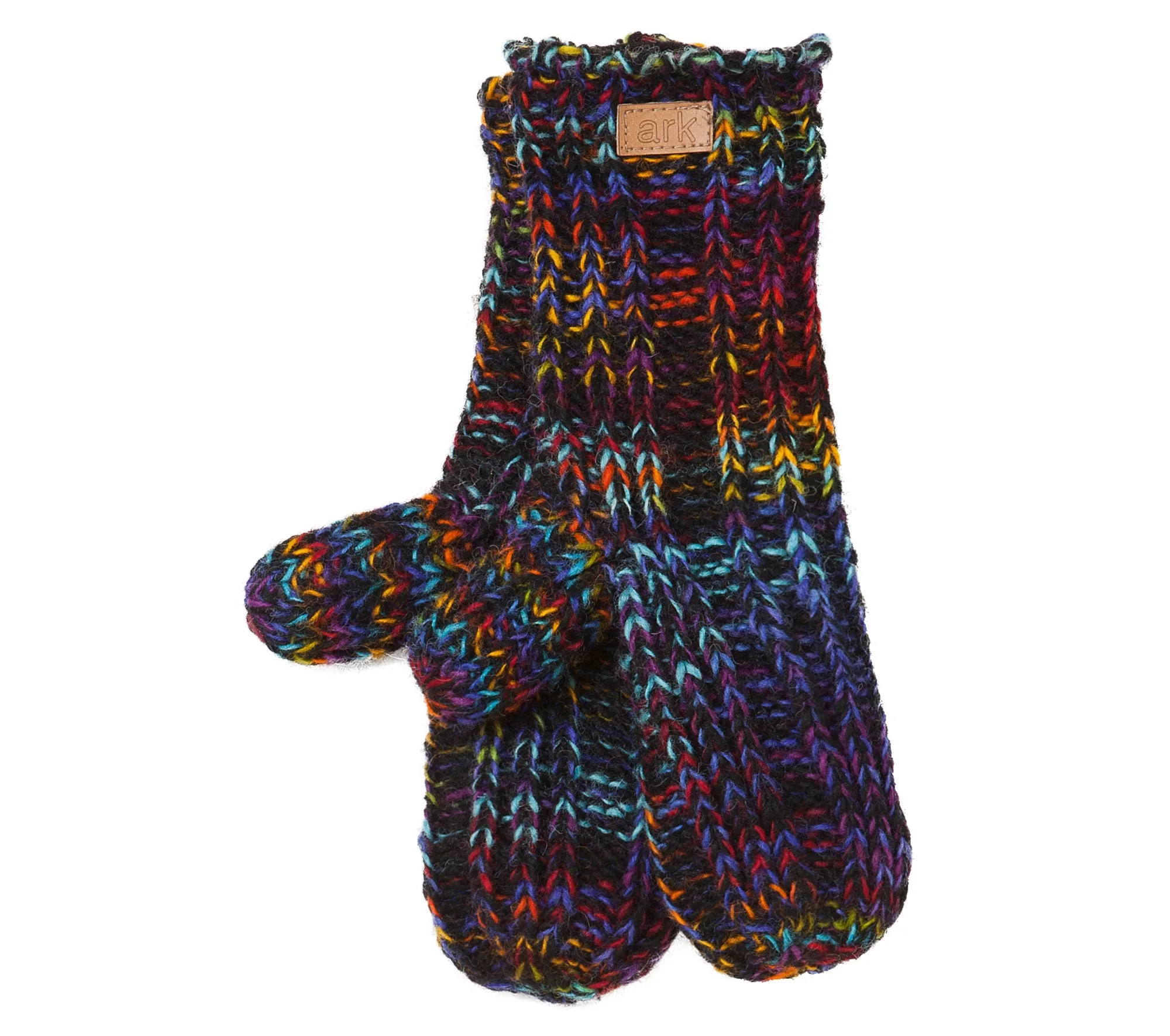 Rainbow Wool Mittens, Psychedelic Warm Fleece mitts, wool, hand knit, fleece lined Cozy