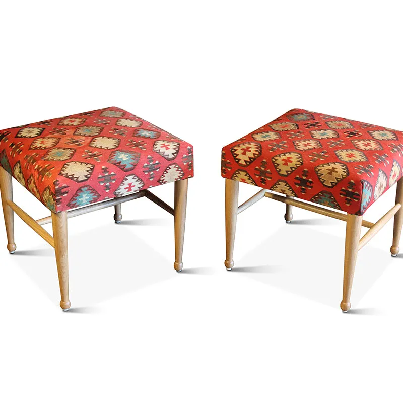 Vintage Pair of Upholstered Stools